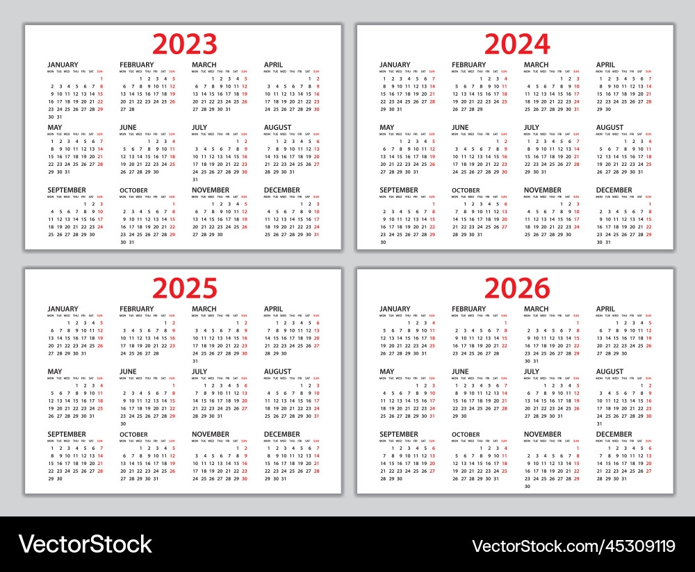 2023 2026 Calendar Planner Template Royalty Free Vector