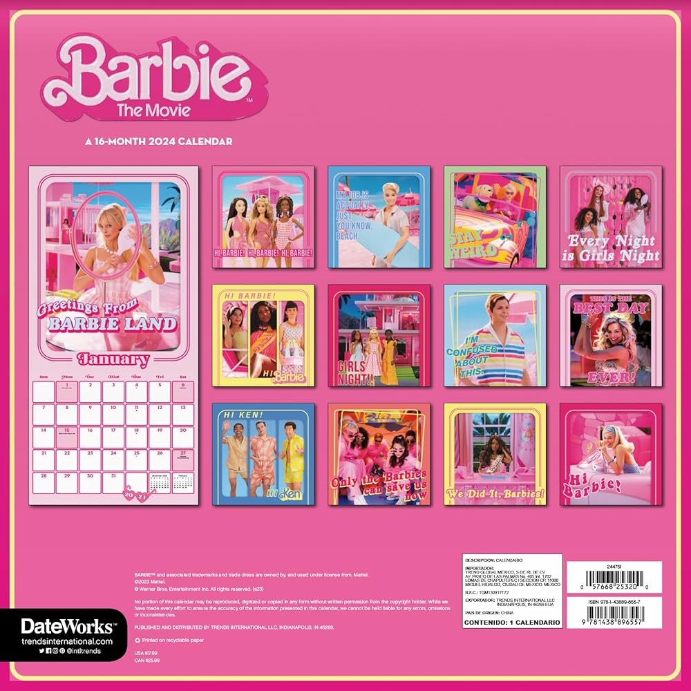 2024 Barbie The Movie Wall Calendar Trends International 9781438896557 Amazon Books