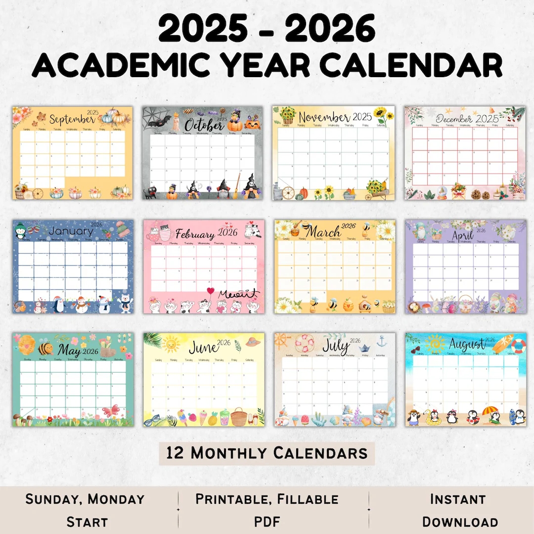 2025 2026 Academic Calendar Bundle Printable Monthly Calendar PDF Cute Kids Calendar Fillable PDF Sunday Monday Start Instant Download Etsy 2025 2026 Academic Calendar Bundle Printable Monthly Calendar PDF Cute Kids Calendar Fillable PDF Sunday Monday Start Instant Download Etsy