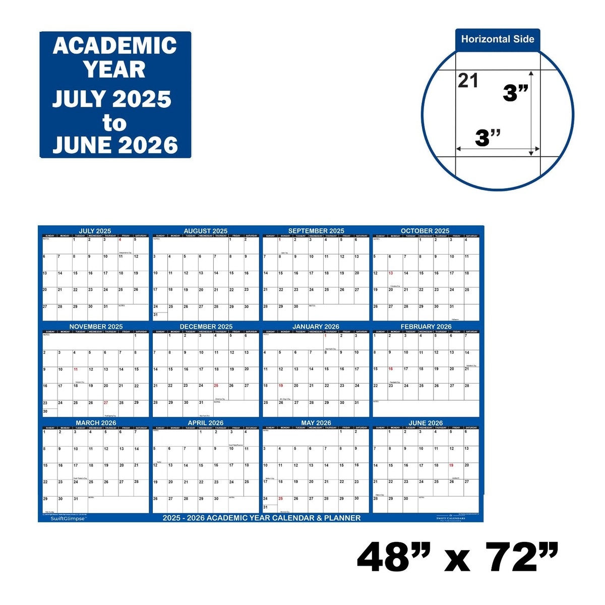 2025 2026 Academic Wall Calendar Erasable Home School Wall Planner 48x72 EBay