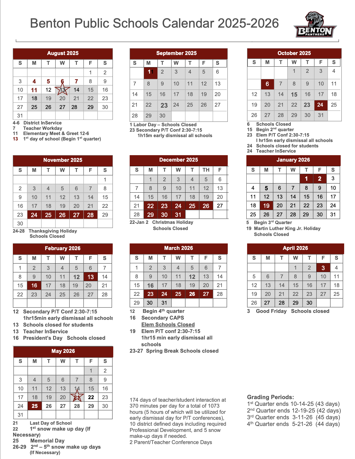 2025 2026 Benton School District Calendar Angie Grant Elementary School 2025 2026 Benton School District Calendar Angie Grant Elementary School