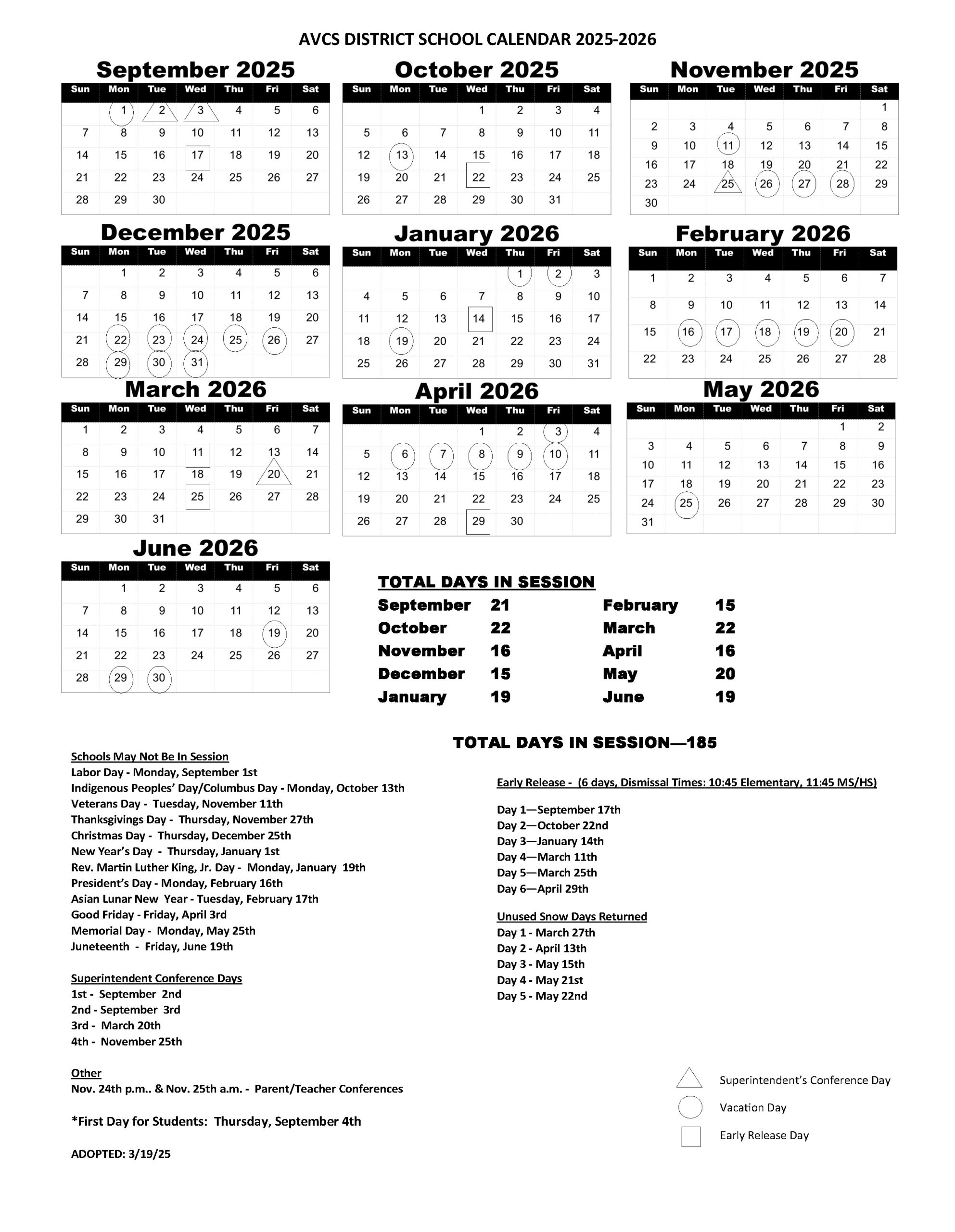 2025 2026 School Calendar AuSable Valley Central School District 2025 2026 School Calendar AuSable Valley Central School District