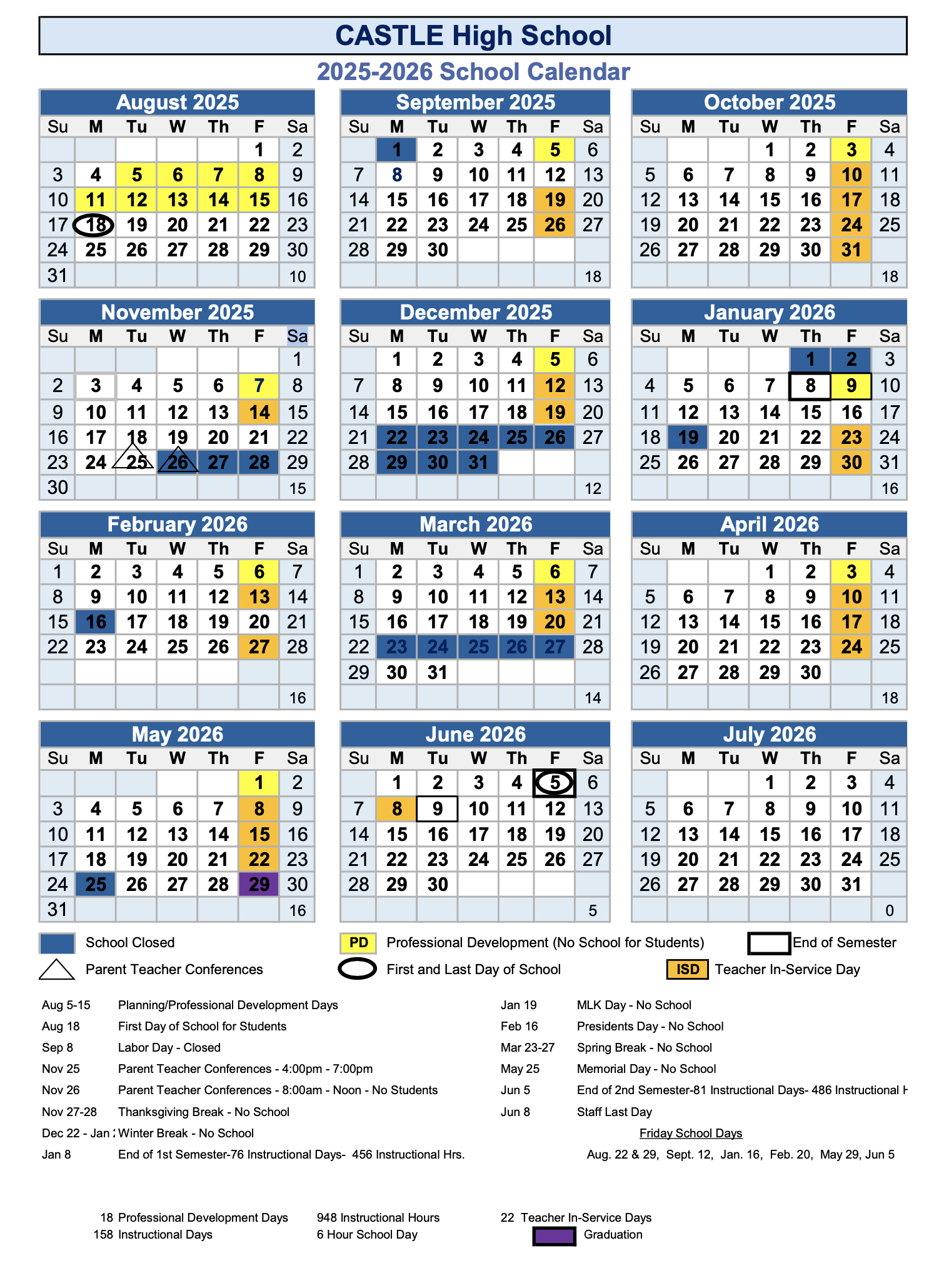 2025 2026 School Calendar Castle High School 2025 2026 School Calendar Castle High School