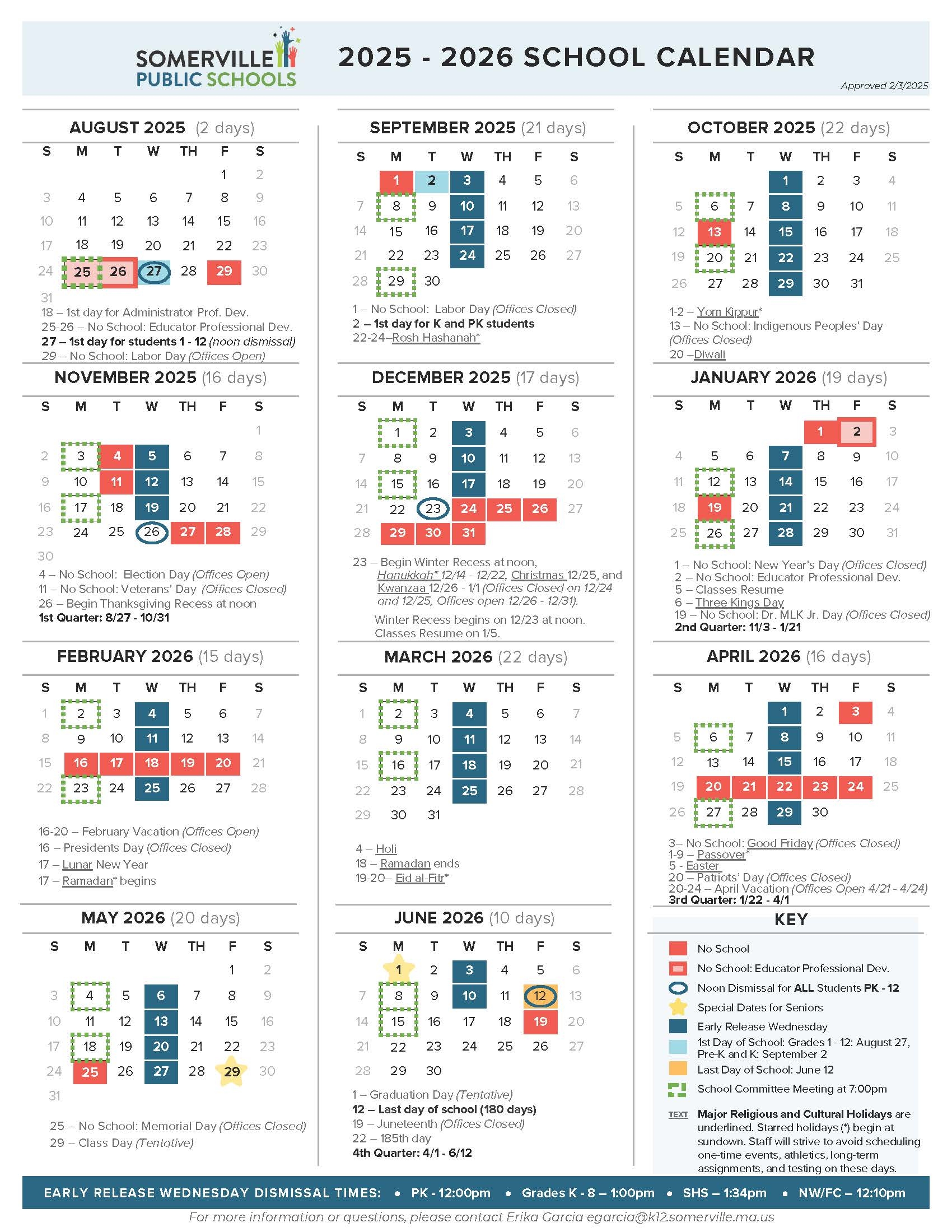 2025 2026 School Year Calendar Somerville Public Schools