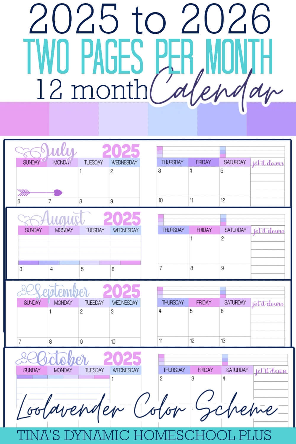 2025 2026 Two Pages Per Month Calendar Loolavender Color 2025 2026 Two Pages Per Month Calendar Loolavender Color