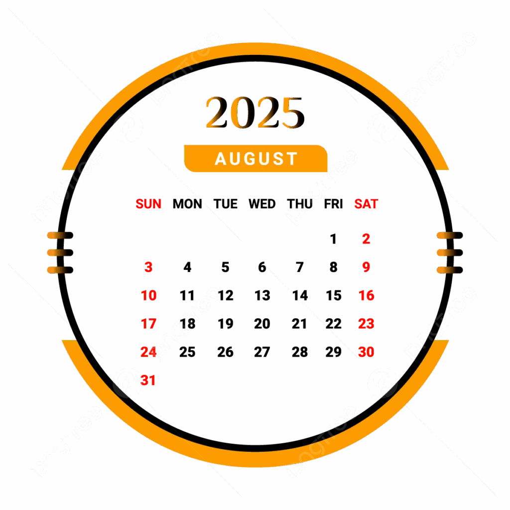2025 August Month Calendar Yellow And Black Vector Monthly Calendar Calendar August 2025 PNG And Vector With Transparent Background For Free Download
