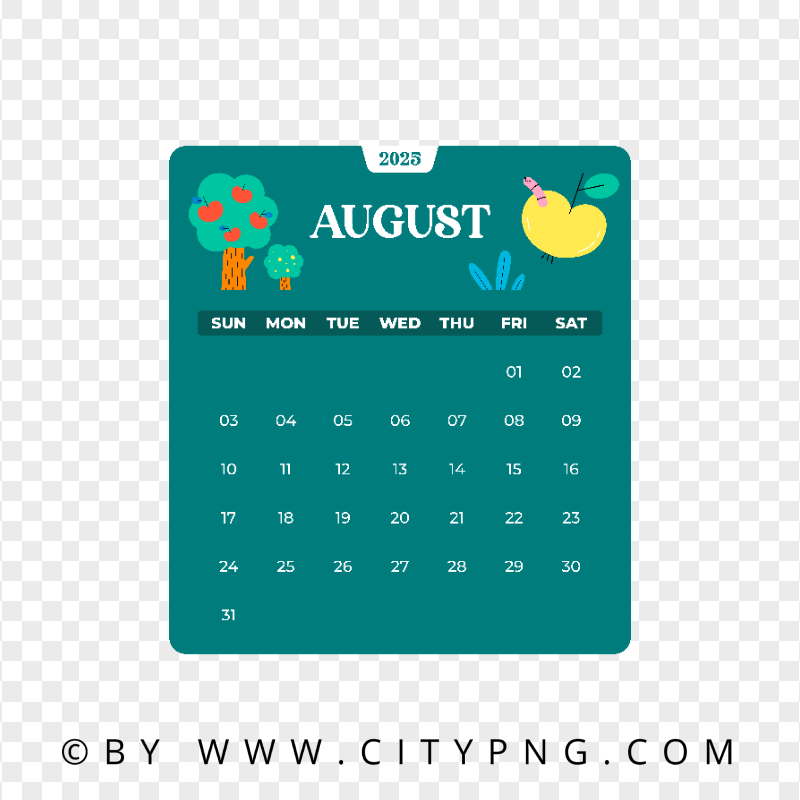 August 2025 Calendar Png Transparent