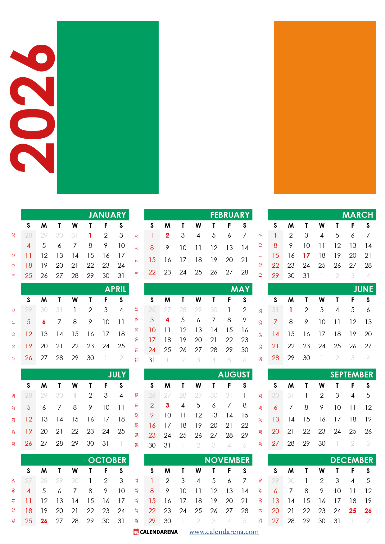 2025 Calendar Ireland With Holidays