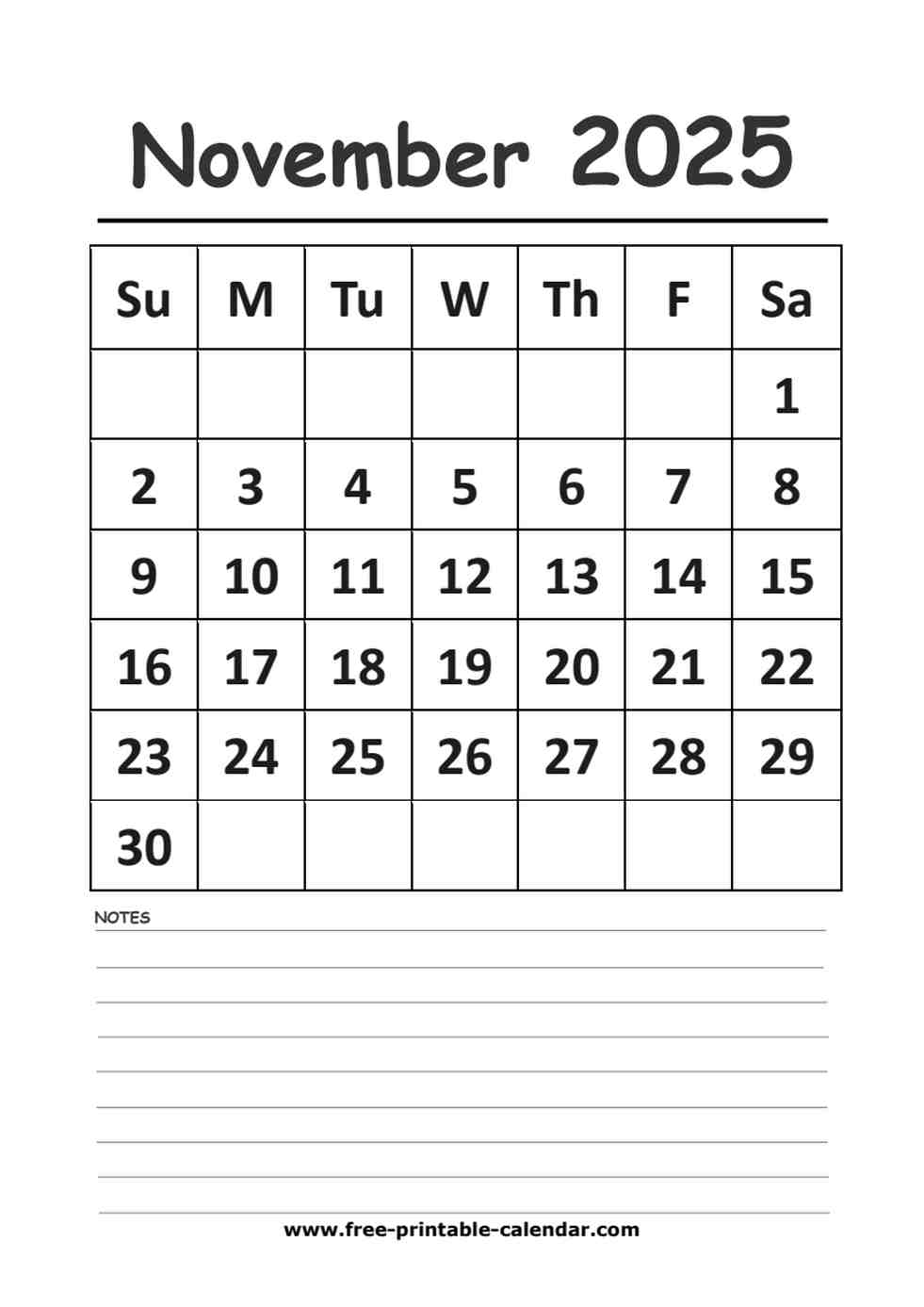 2025 Calendar November Printable 2025 Calendar November Printable
