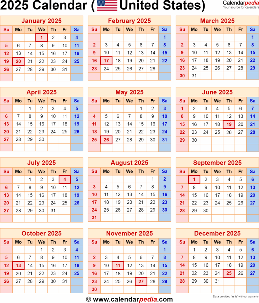 2025 Calendar With Federal Holidays