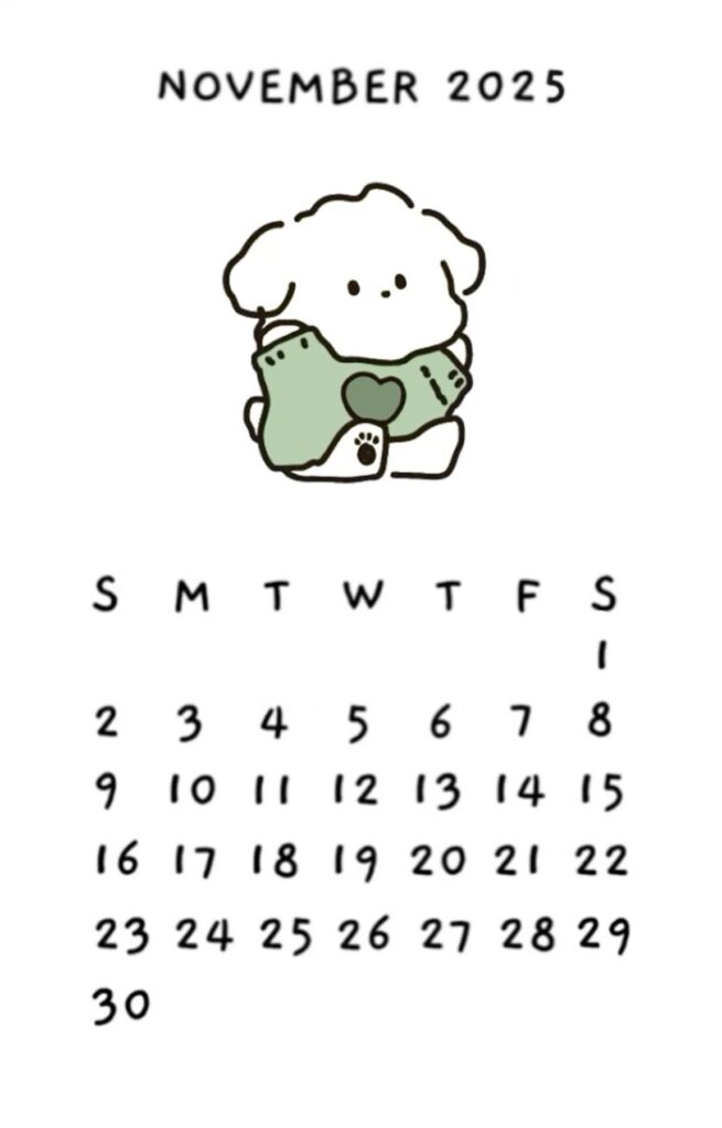 2025 Mini Cute Aesthetic Calendar November