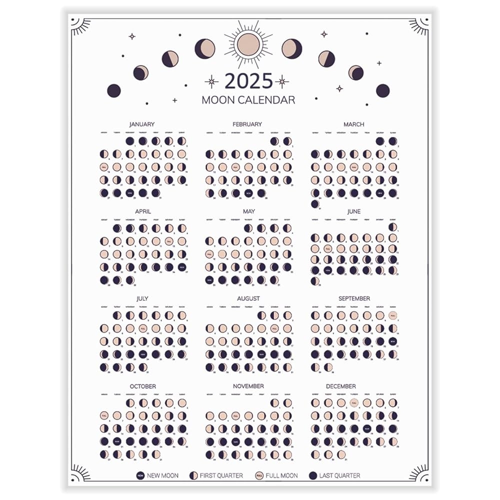2025 Moon Phase Calendar Full Moon Cycle Calendar 11 X 14 Inches Hangable Lunar Calendar Wall Poster Moon Tracker Wall Art Astrology Calendar Decorations Moon Lover Gifts Celestial Calendar Buy