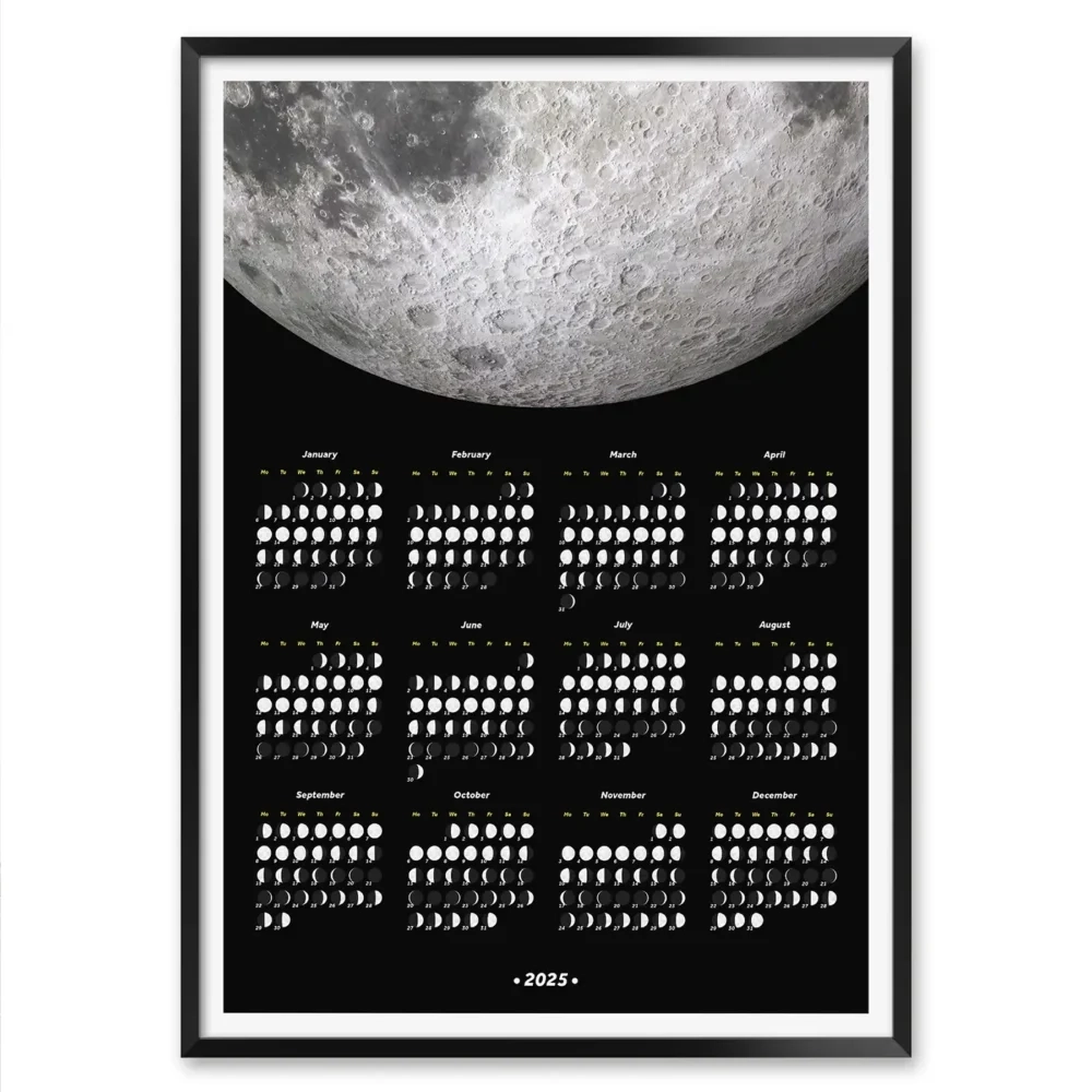 2025 Moon Phases Calendar Monthly Layout With Monday Start Days MeloPrints