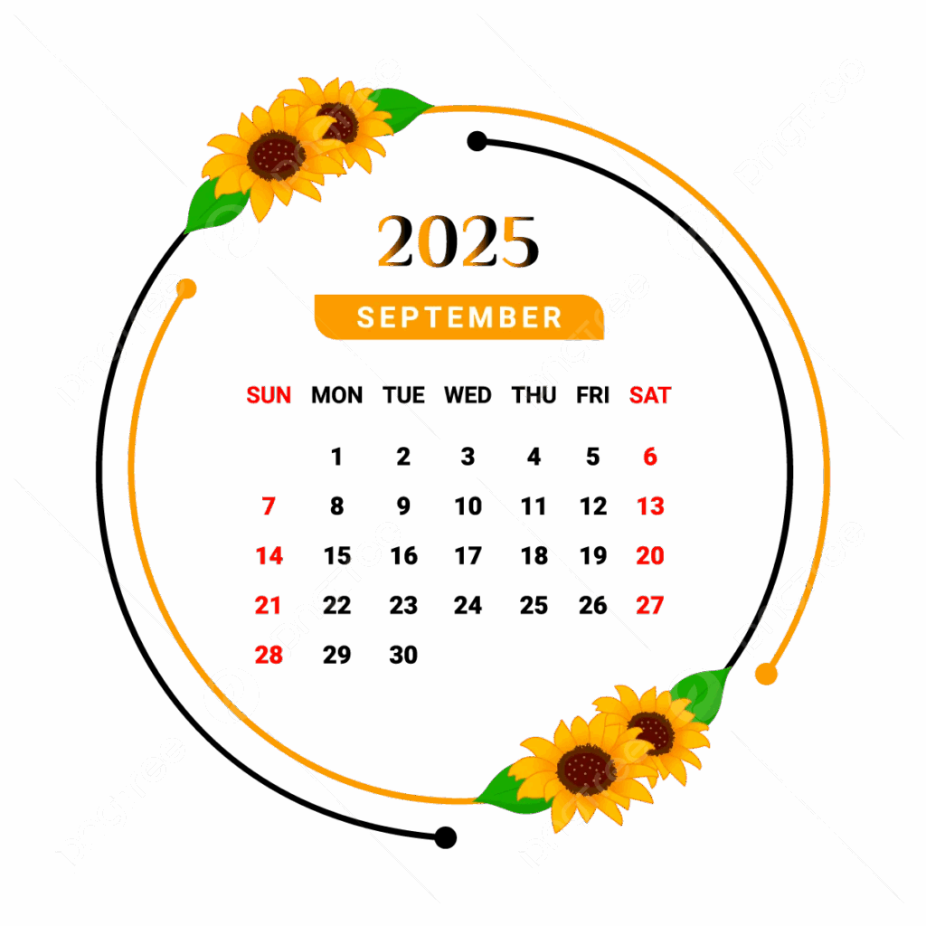 2025 September Month Calendar With Unique Flower Frame Vector Monthly Calendar Calendar September 2025 PNG And Vector With Transparent Background For Free Download