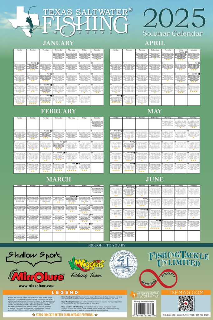 2025 Solunar Wall Calendar Texas Saltwater Fishing Magazine