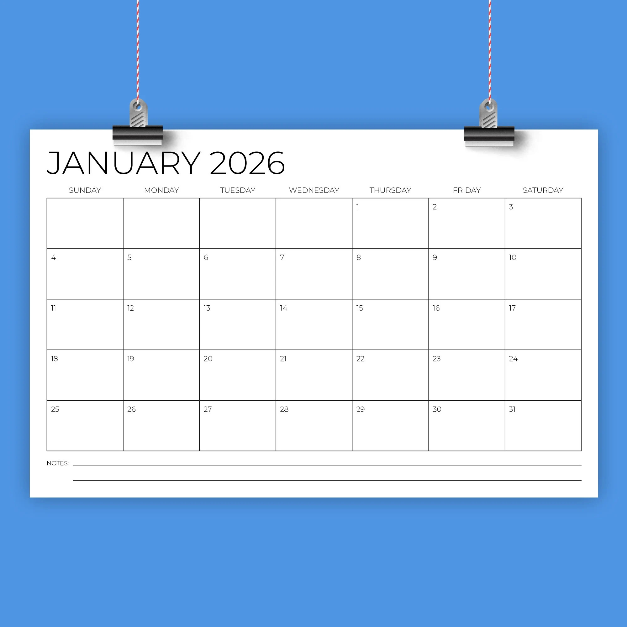 2026 11x17 Calendar Template INSTANT DOWNLOAD Thin Sans Serif Type Monthly Printable Minimal Desk Or Wall Calender Print Ready Etsy