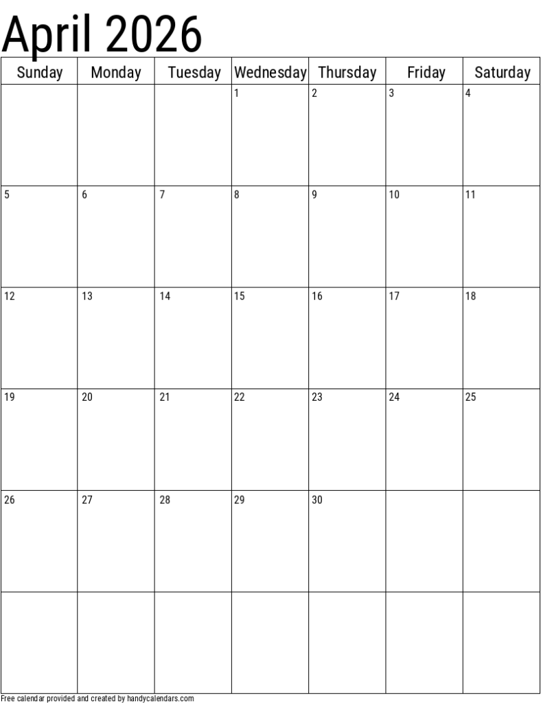 2026 April Calendars Handy Calendars