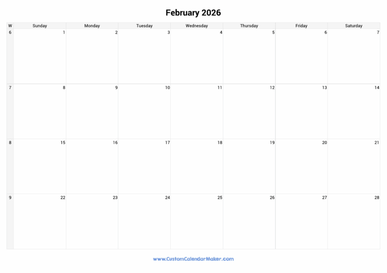 2026 Calendar With Week Numbers Custom Calendar Maker