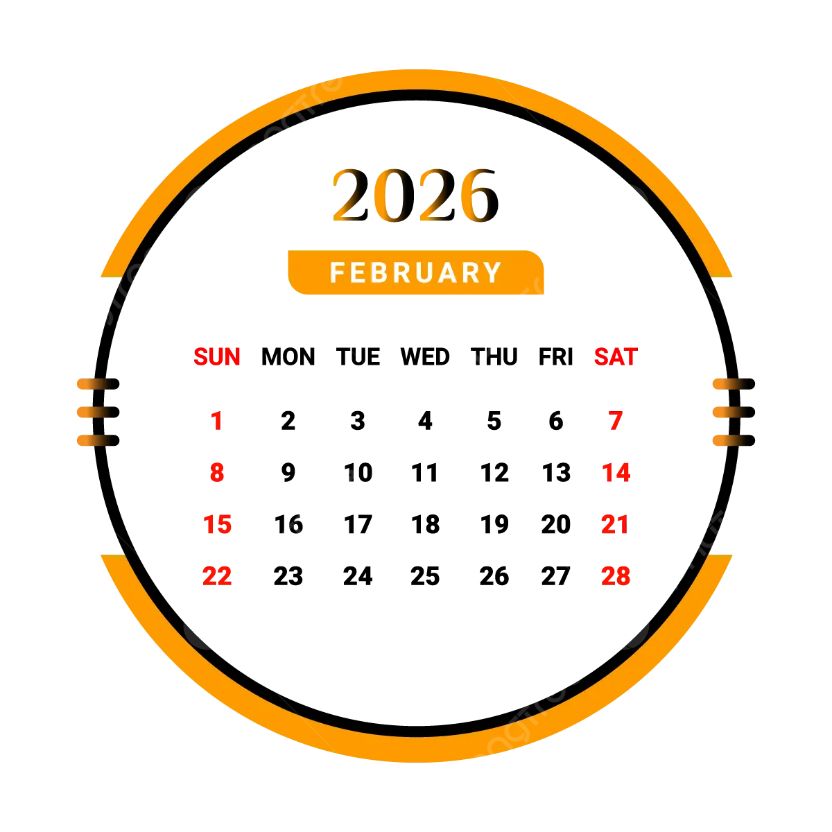 2026 February Month Calendar Yellow And Black Vector Monthly Calendar Calendar February 2026 PNG And Vector With Transparent Background For Free Download