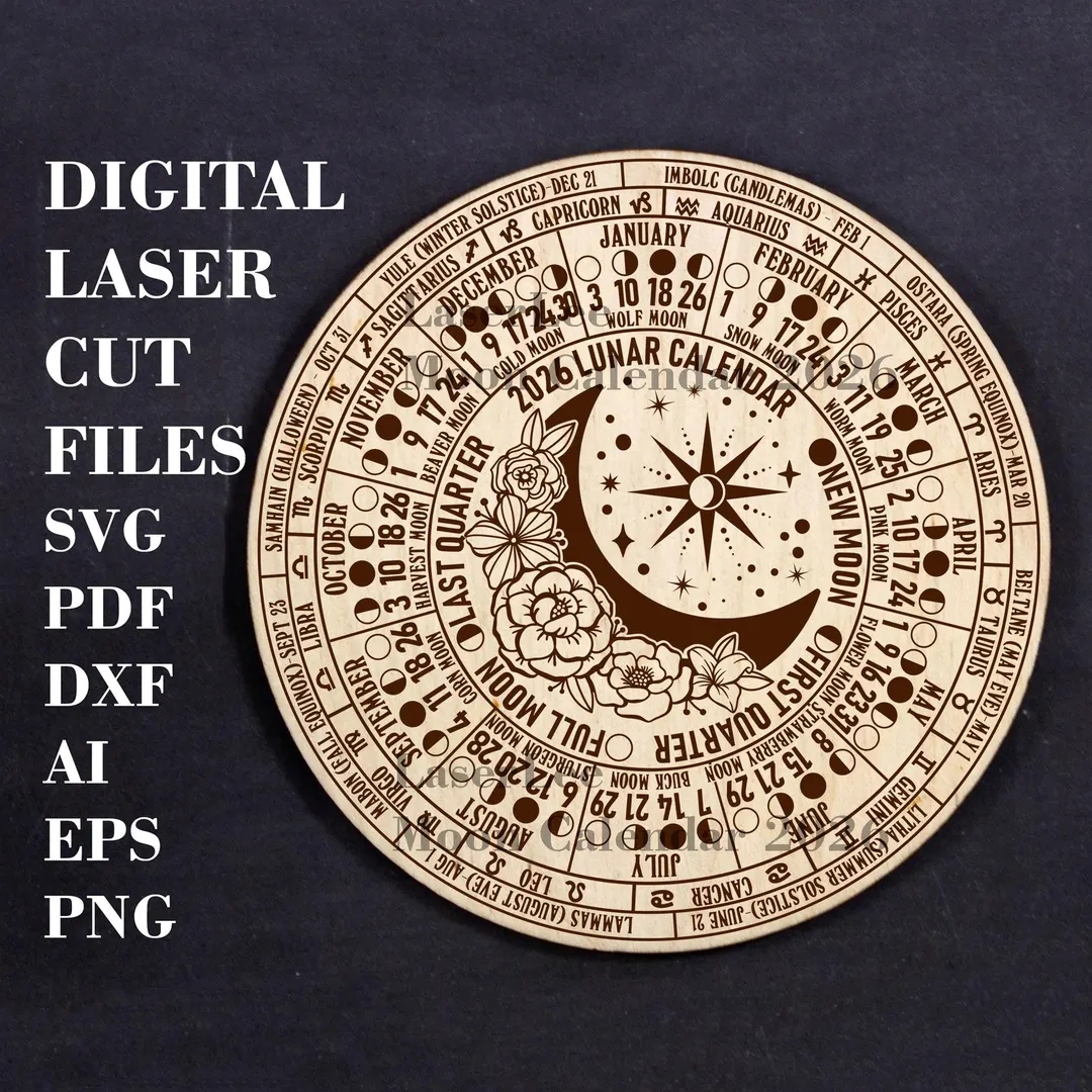 2026 Floral Moon Phases Calendar With Stand SVG Round Lunar Calendar SVG Wheel Of The Year Witchcraft Decor Digital Laser Cut File Glowforge Etsy 2026 Floral Moon Phases Calendar With Stand SVG Round Lunar Calendar SVG Wheel Of The Year Witchcraft Decor Digital Laser Cut File Glowforge Etsy