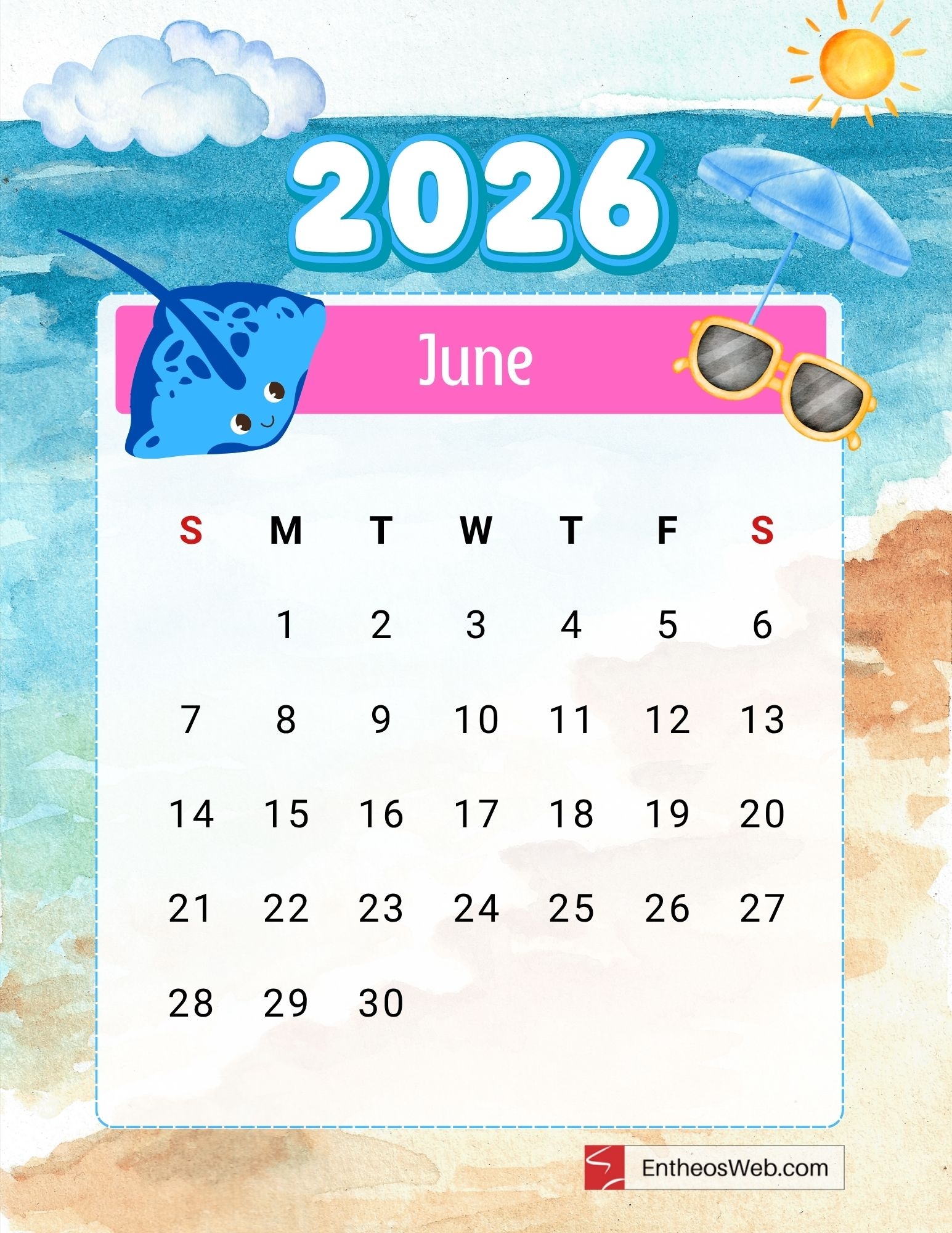 Printable June July 2026 Calendar