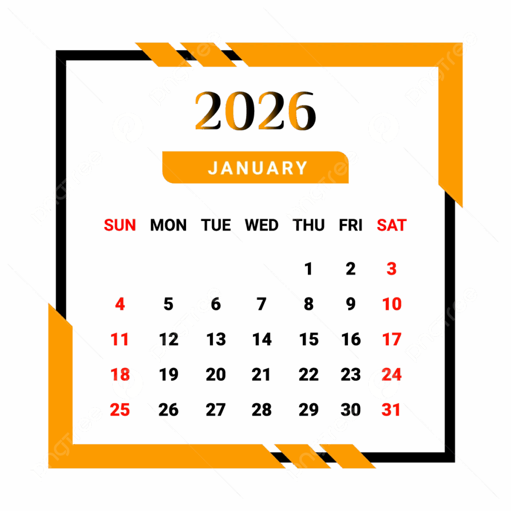 2026 January Month Calendar With Yellow And Black Unique Style Vector Monthly Calendar Calendar January 2026 PNG And Vector With Transparent Background For Free Download