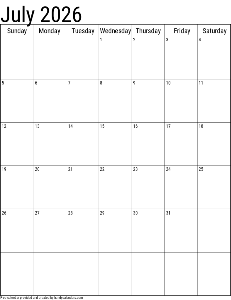 2026 July Calendars Handy Calendars