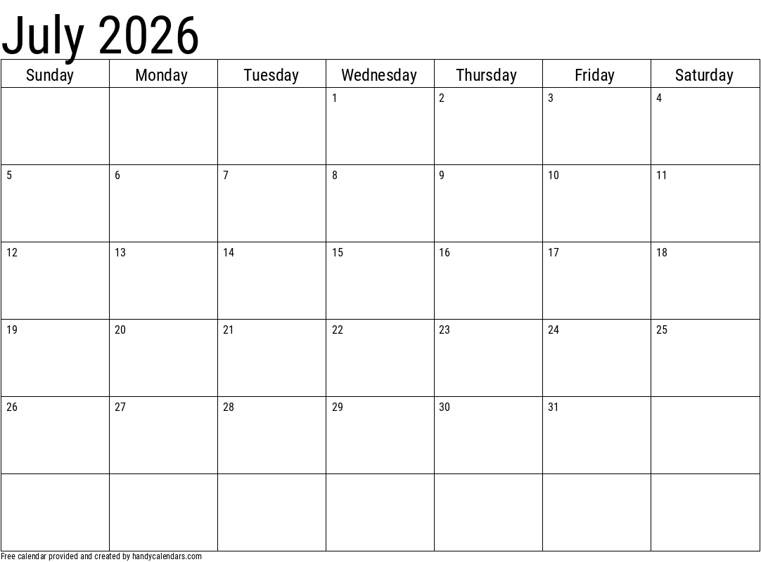 2026 July Calendars Handy Calendars 2026 July Calendars Handy Calendars