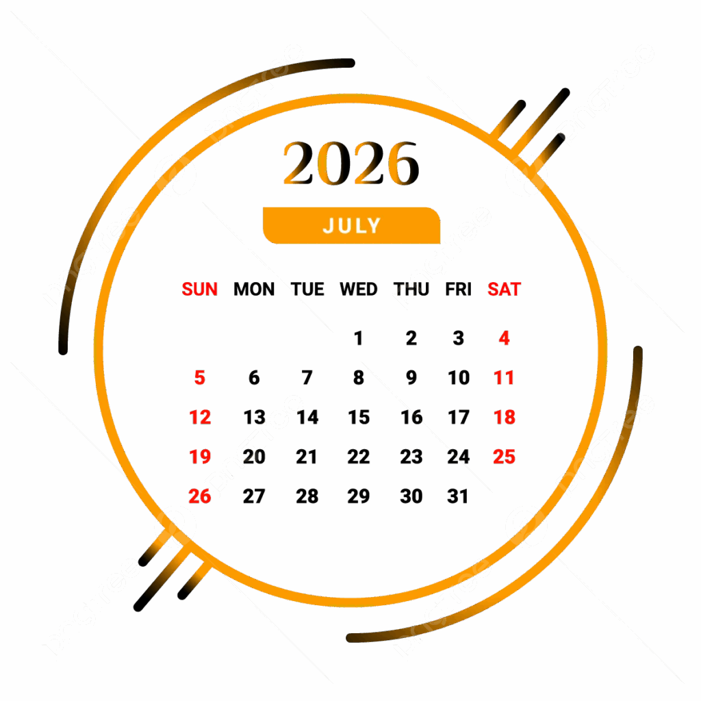 2026 July Month Calendar Yellow And Black Unique Design Vector Monthly Calendar Calendar July 2026 PNG And Vector With Transparent Background For Free Download