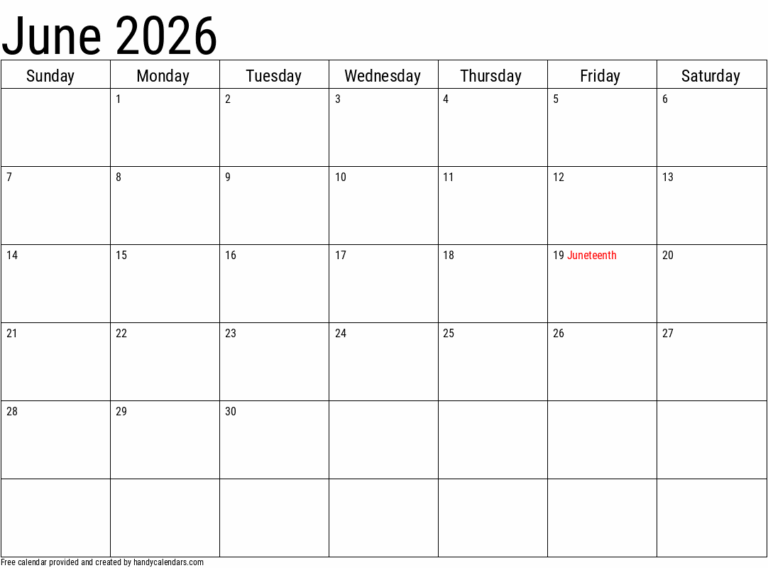 2026 June Calendars Handy Calendars