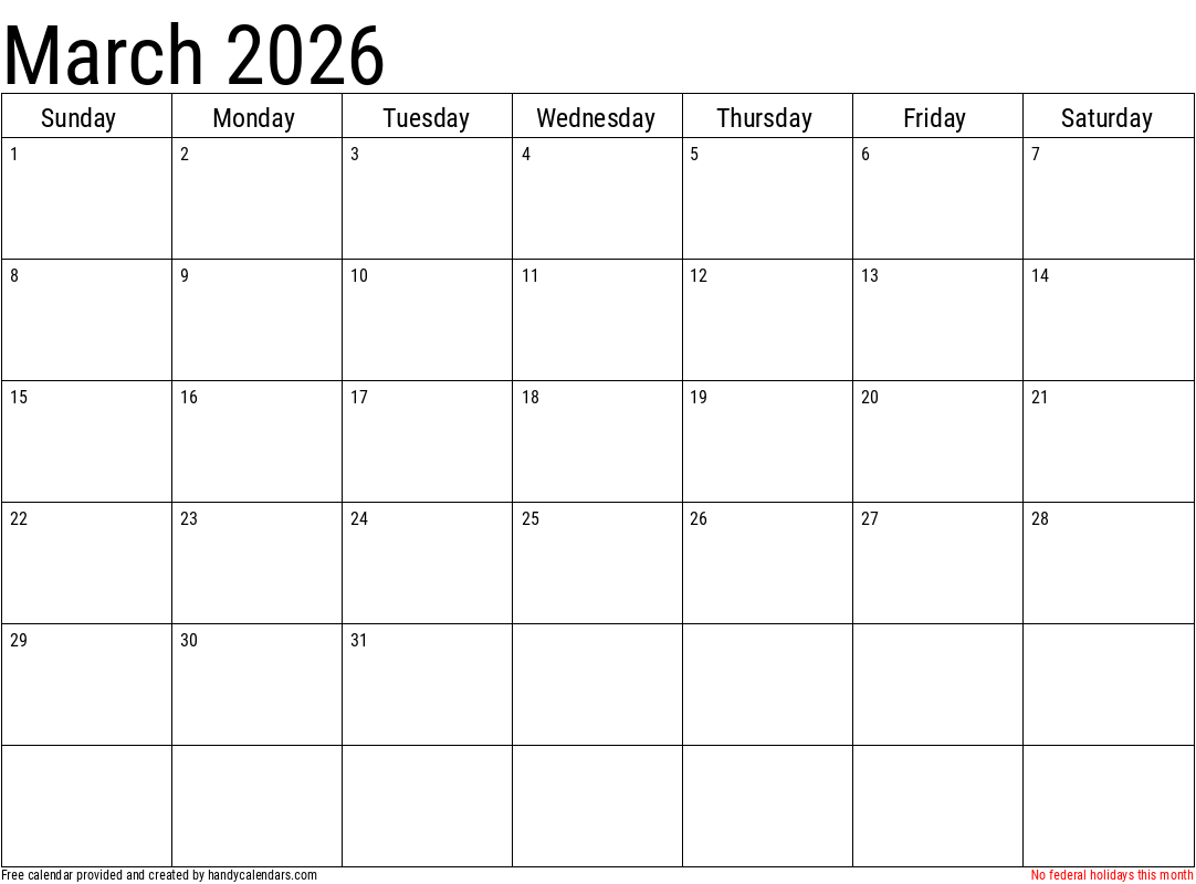 2026 March Calendars Handy Calendars 2026 March Calendars Handy Calendars