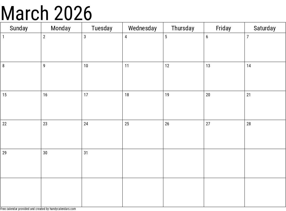 2026 March Calendars Handy Calendars