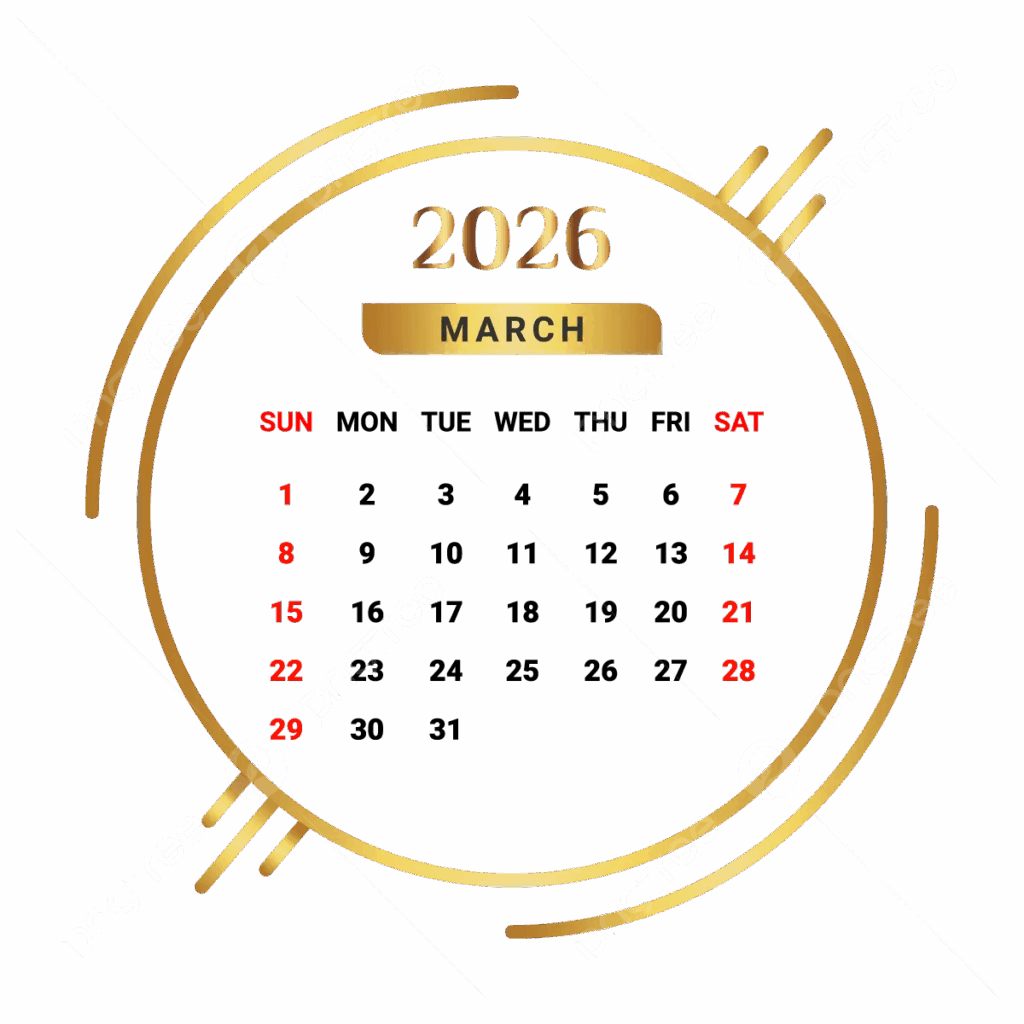 2026 March Month Calendar Golden And Black Vector Monthly Calendar Calendar March 2026 PNG And Vector With Transparent Background For Free Download