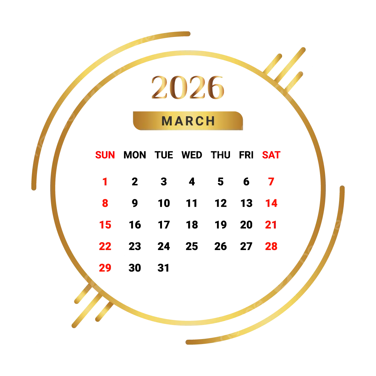 2026 March Month Calendar Golden And Black Vector Monthly Calendar Calendar March 2026 PNG And Vector With Transparent Background For Free Download