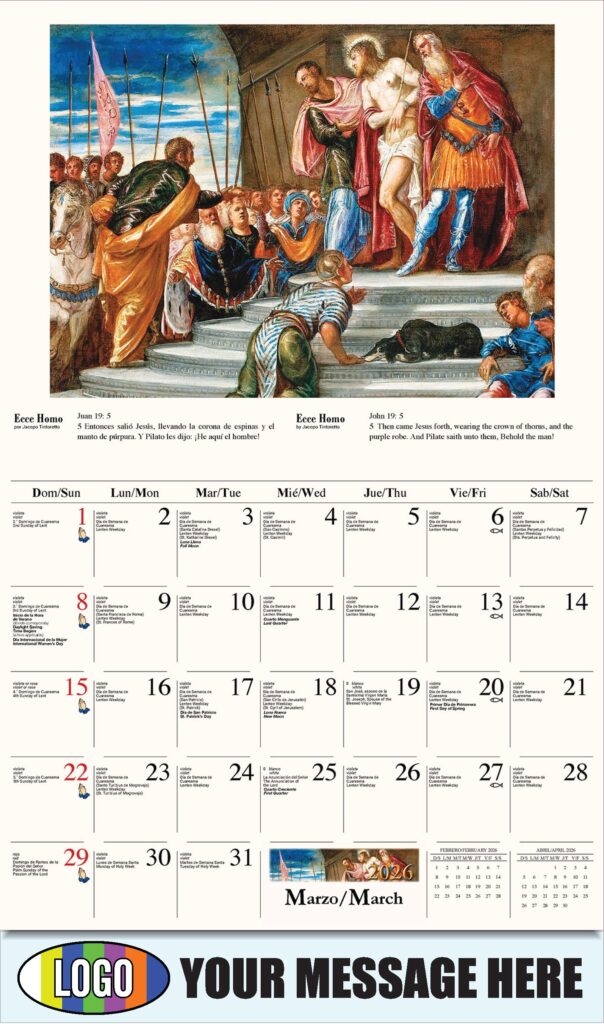 2026 Promotional Calendar Catholic Art Bilingual Low As 65