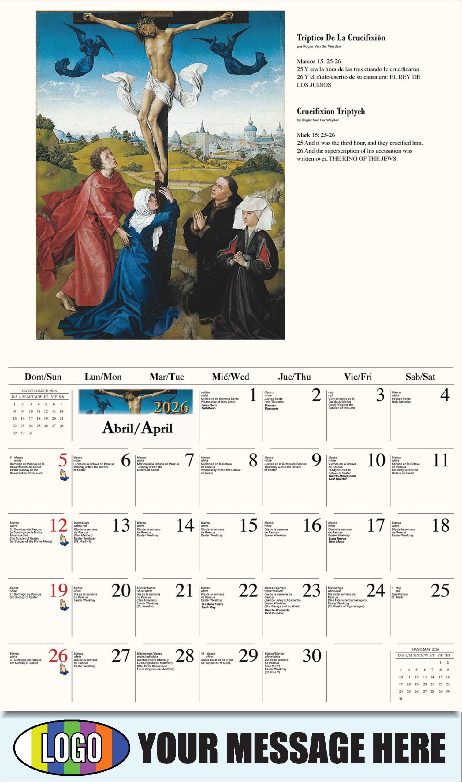2026 Promotional Calendar Catholic Art Bilingual Low As 65 