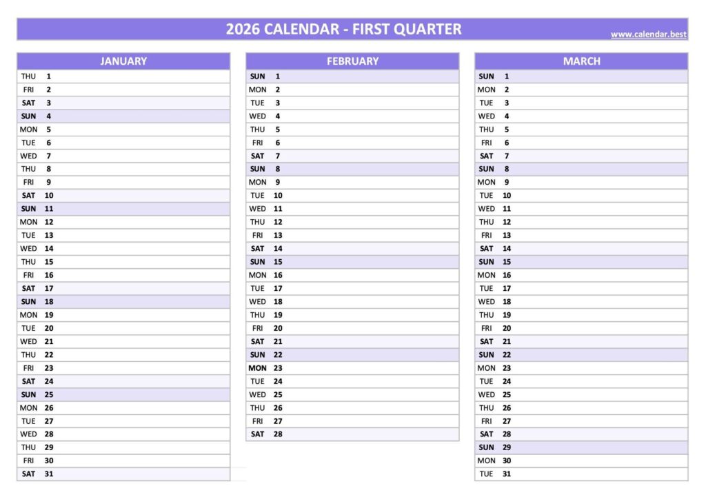 2026 Quarterly Calendar To Print