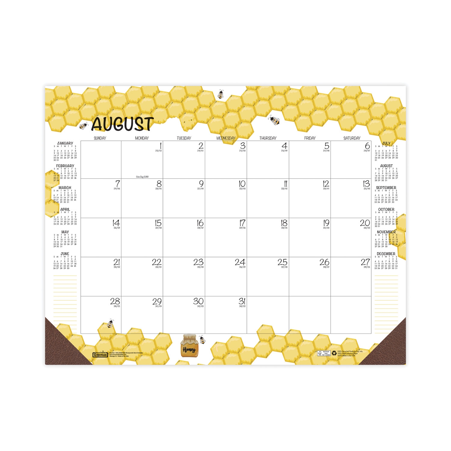 Academic Year Recycled Honeycomb Desk Pad Calendar 22 X 17 White Multicolor Sheets 12 Month Aug To July 2025 To 2026 Supply Solutions