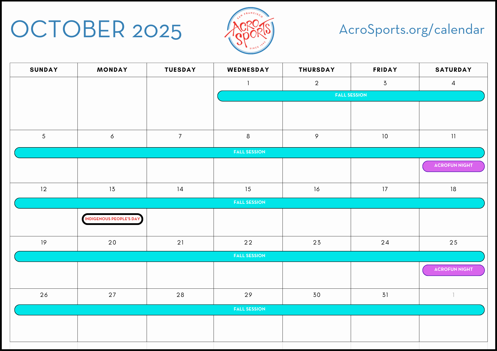 AcroSports Calendar AcroSports AcroSports Calendar AcroSports