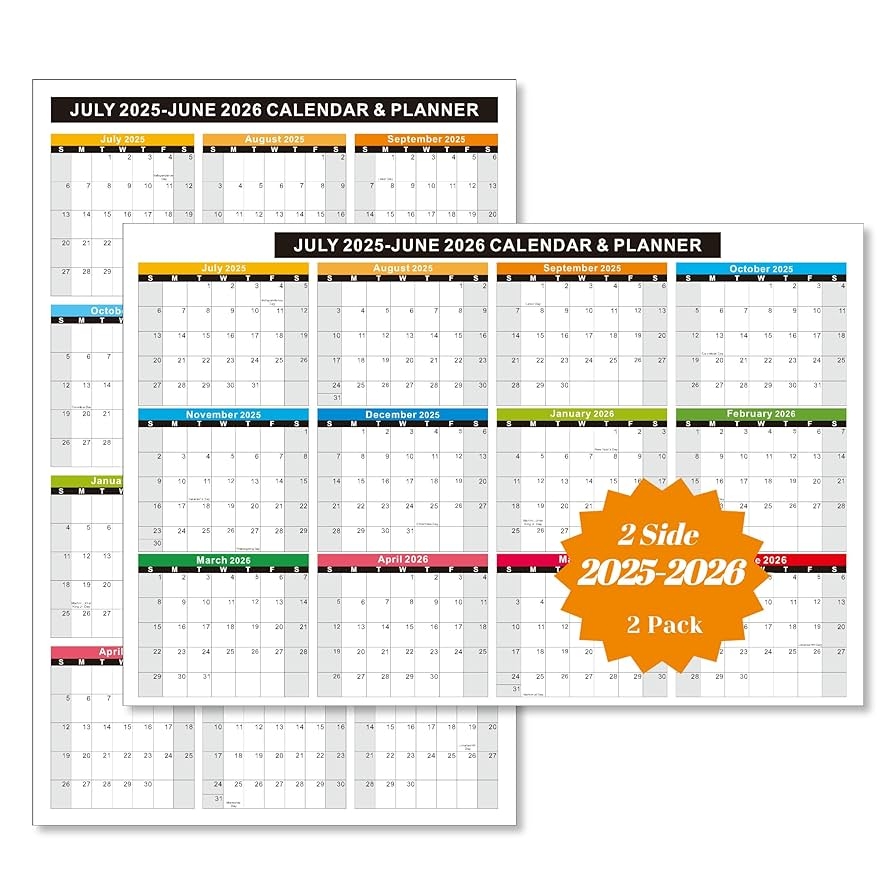 Amazon 2025 2026 Calendar 11 X 17 Inches Full Desk And Wall Calendar 12 Moth 2 Sided Vertical And Horizontal Reversible July 2025 To June 2026 2 Cardstock Office Products