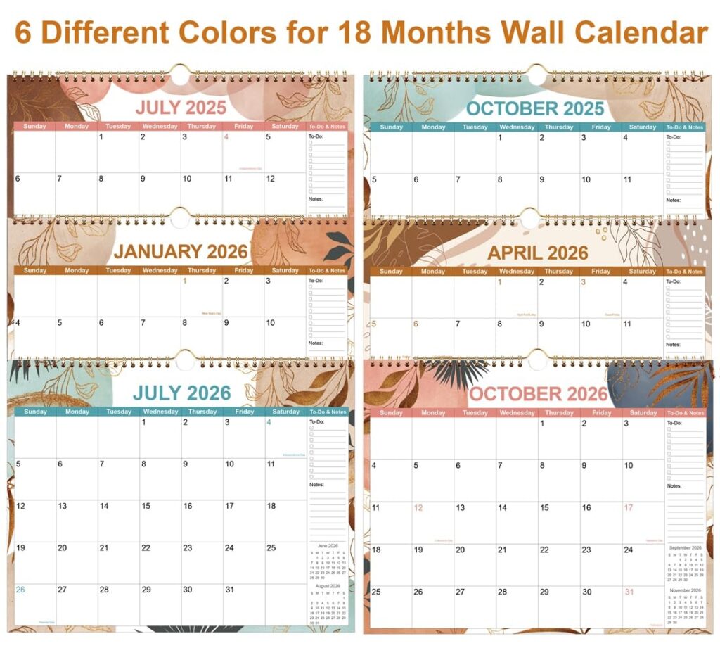Amazon 2025 2026 Calendar Wall Calendar 2025 2026 From July 2025 December 2026 18 Months Calendars With Thick Paper 11 X 14 5 Gold Leaf Office Products
