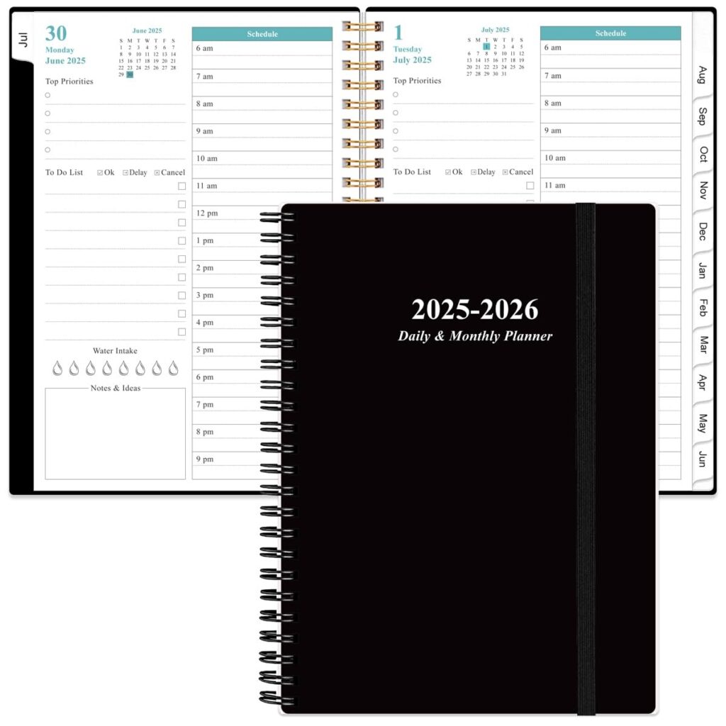 Amazon 2025 2026 Daily Monthly Planner One Page Per Day Daily Planner From July 2025 To June 2026 Planner 2025 2026 With 12 Monthly Tabs 6 4 X 8 5 Black Office Products
