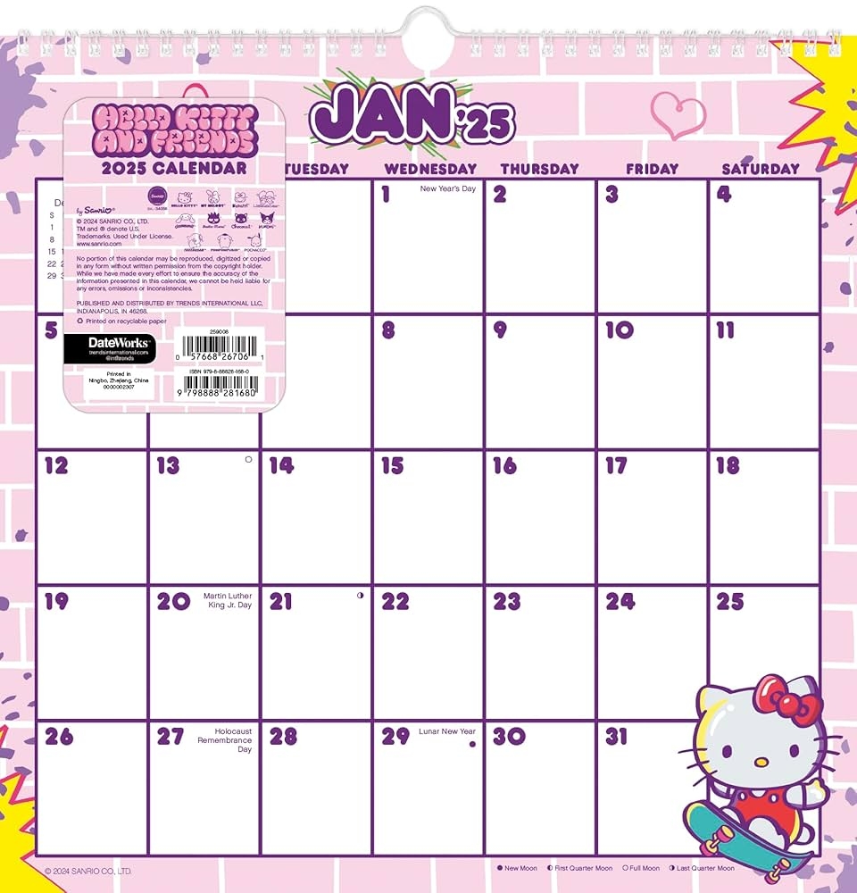 Amazon 2025 Hello Kitty Friends Spiral Wall Calendar 9798888281680 Trends International Books