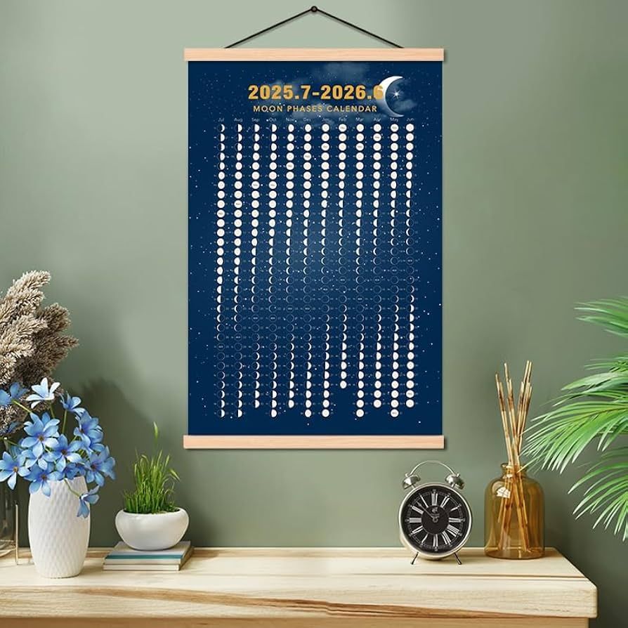 Amazon 2025 July 2026 June Moon Phase Calendar Print Poster Vertical Canvas Material Lunar Cycle Chart Ready To Hang With Frame Space Wall Art Decor 16 X 24 Inch Office Products