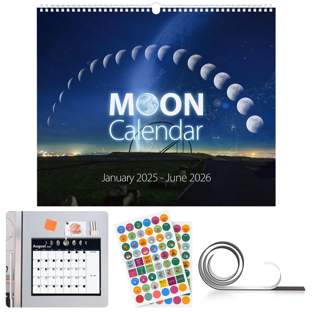 Amazon 2025 Wall Calendar 18 Month Moon Calendar January 2025 June 2026 14 X 12 Lunar Calendar With Moon Tracking Twin Wire Binding Hanging Hook Stickers Thick Paper Organizing Planning Office Products