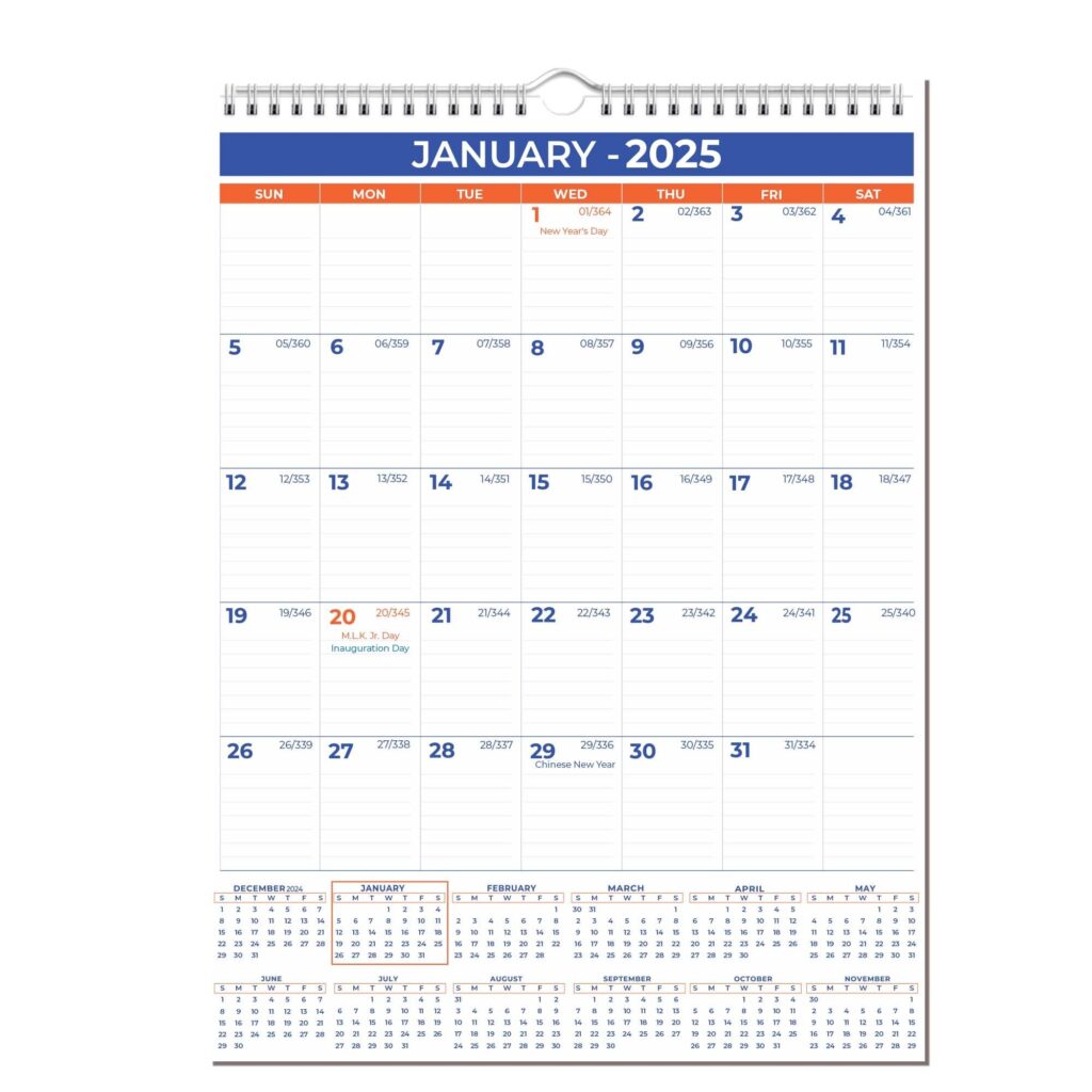Amazon 2025 Wall Calendar January 2025 December 2025 12 Monthly Hanging Calendar 2025 Planner A4 Size 8 5 X 11 Spiral Binding Holidays Julian Dates Large Blocks Twin Wire Binding Hanging Hook 1 Pack Office Products