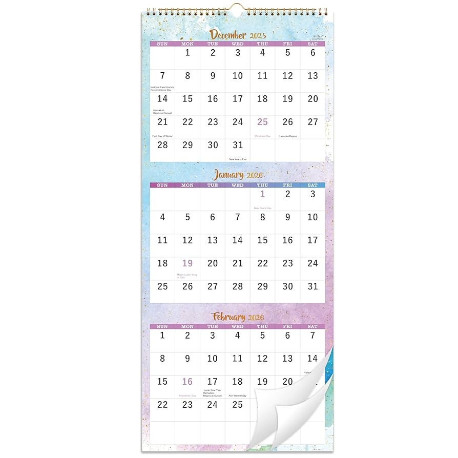 Amazon 2026 Calendar 3 Month Wall Calendar 2026 Display Folded In A Month Wall Calendar 2026 Jan 2026 Dec 2026 11 X 26 3 Month Vertical Calendar Office Products