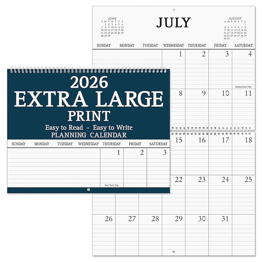Amazon 2026 Extra Large Print Wall Calendar 14 5 X 11 Size Closed 14 5 X 22 Size Open Easty Read Large Bookstore Quality Spiral Bound Monthly Calendars For Kitchen Office By Current Office Products