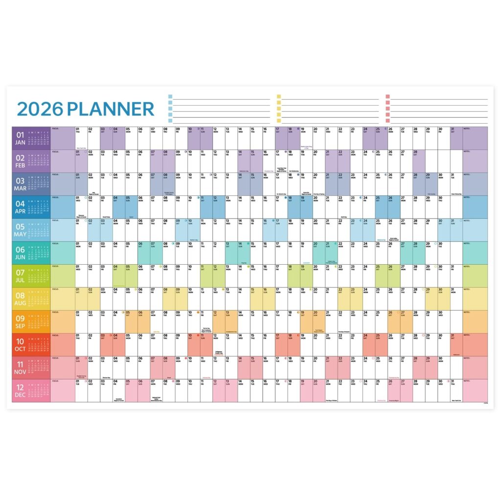 Amazon 2026 Wall Calendar Yearly Wall Calendar 2026 January 2026 December 2026 23 1 X 34 6 Open Full Year Calendar One Page Annual Year Calendar With Stickers Holidays Office Products