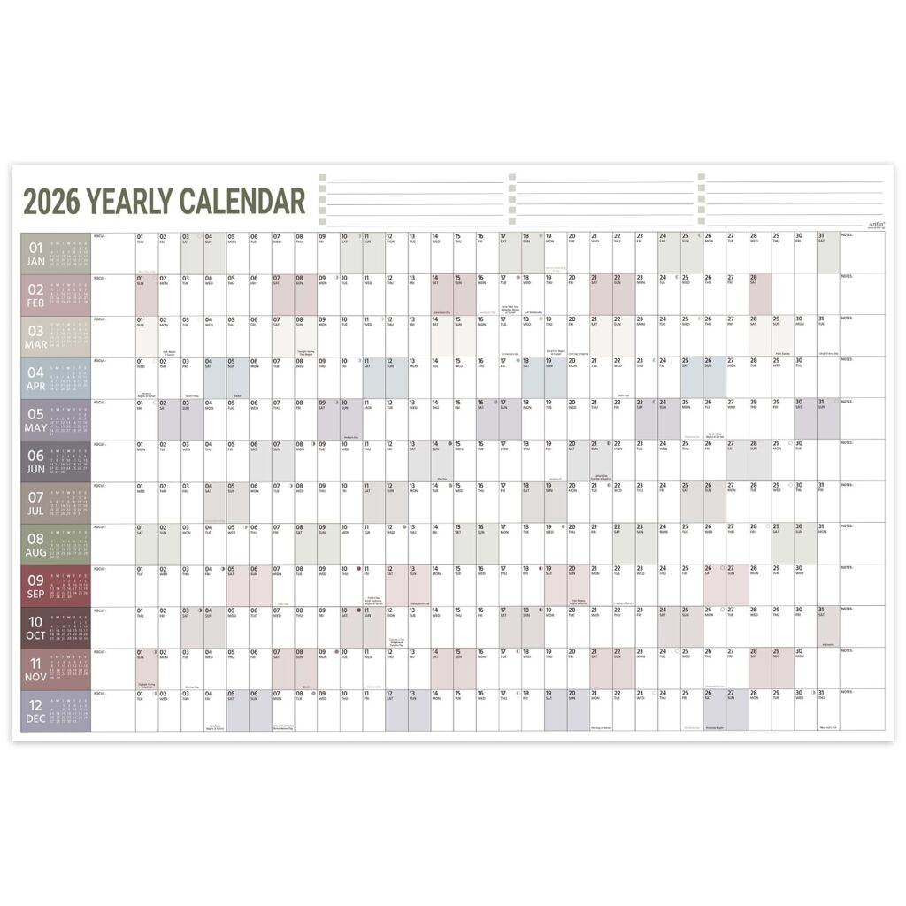 Amazon 2026 Yearly Wall Calendar 2026 Wall Calendar Jan 2026 Dec 2026 Yearly Wall Calendars 2026 With Julian Dates Thick Paper Round Sticks Large Wall Calendars 34 8 X 23 1 Open Office Products